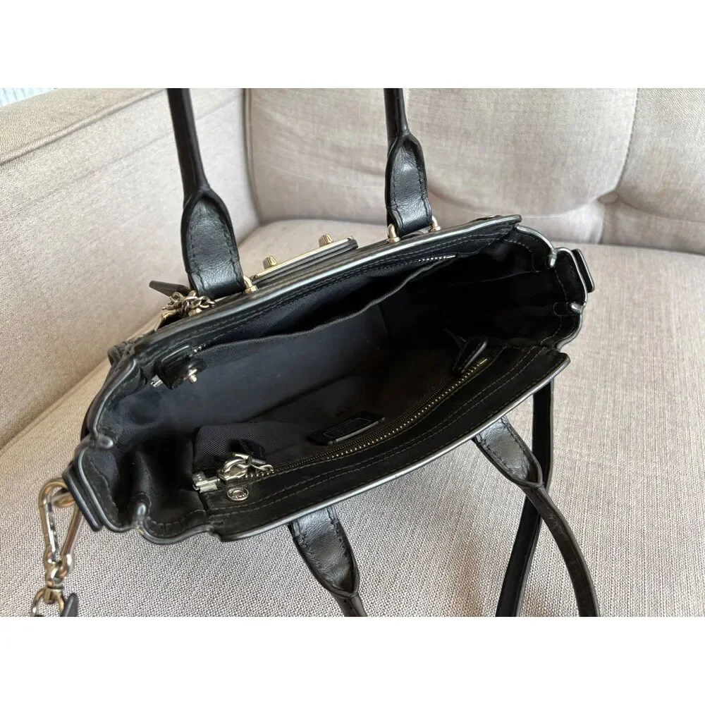COACH Mini Swagger 21 Pebble Leather Satchel Black Crossbody Bag Authentic